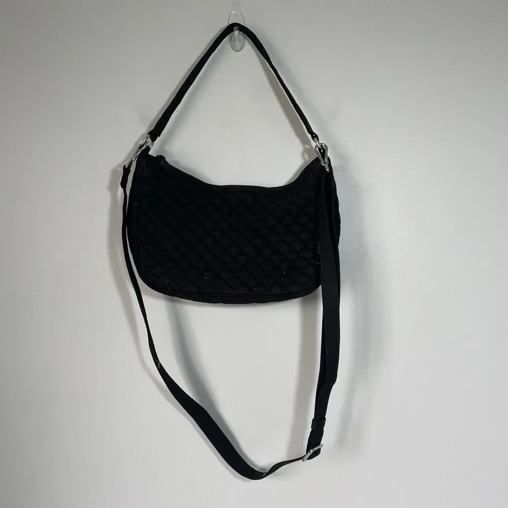 Vera Bradley Cotton Frannie Crescent Crossbody Quilted Shoulder Purse Black